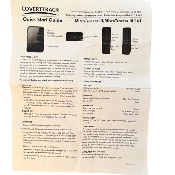 CovertTrack MicroTracker III EXT GPS Tracking Device SOS Button QuickStart Guide - Picture 2 of 11